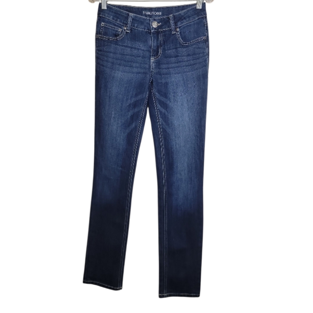 Maurices low rise straight leg jeans size 0 long dark wash denim
